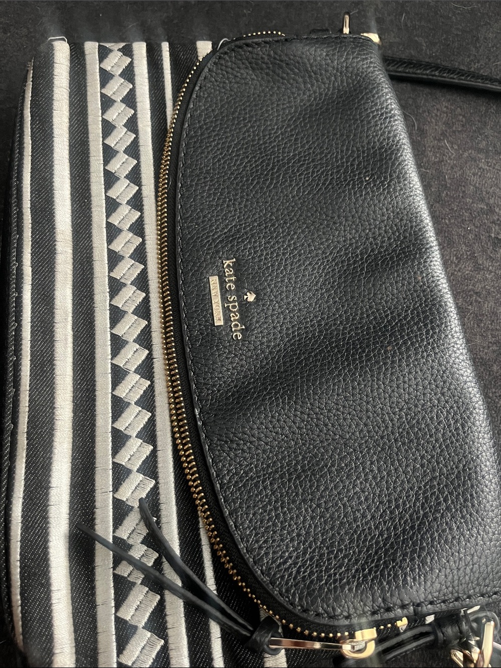 kate spade Black and White Striped Crossbody with Pebbled Flap